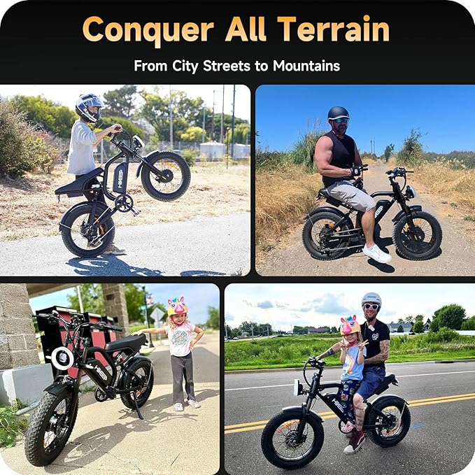 Electric Dirt Bike for Adults - Peak 1500W/3000W Electric Bikes, 28-40MPH, 48V/52V 15.6Ah/25Ah/40Ah, 70-120 Mile(PAS Mode), 16/20 Inch All-Terrain Fat Tire Electric Motorcycle