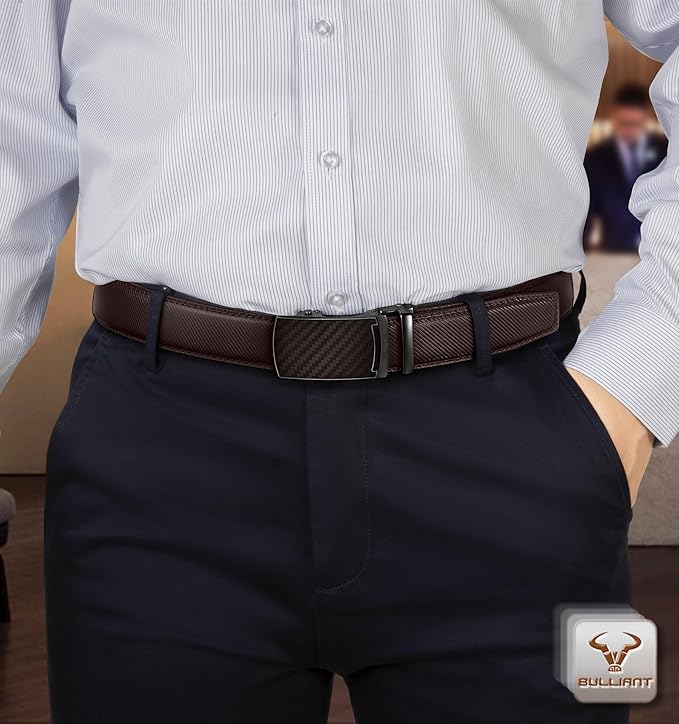 BULLIANT Men's Ratchet Belt 2 Pack-Click Leather Belt Adjustable for Men Gift 1 3/8-Cut for Perfect Fit