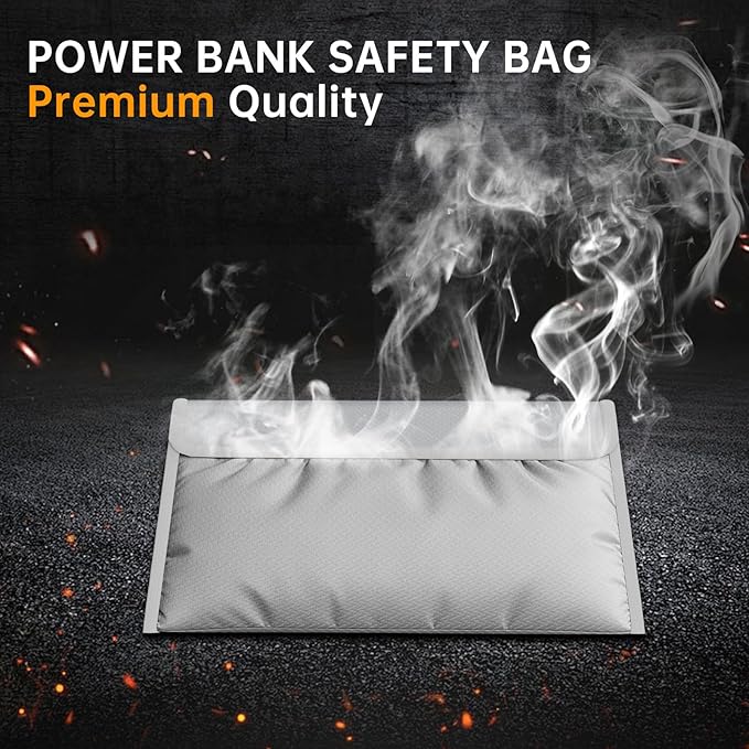 Electronic Travel Organizer Case,Fireproof Tech Accessories Bag,Explosion-Proof Portable Storage Pouch Bag for Power Bank,Phone,Charging Cords,Earphones(10.7”×6.3”,Silver)