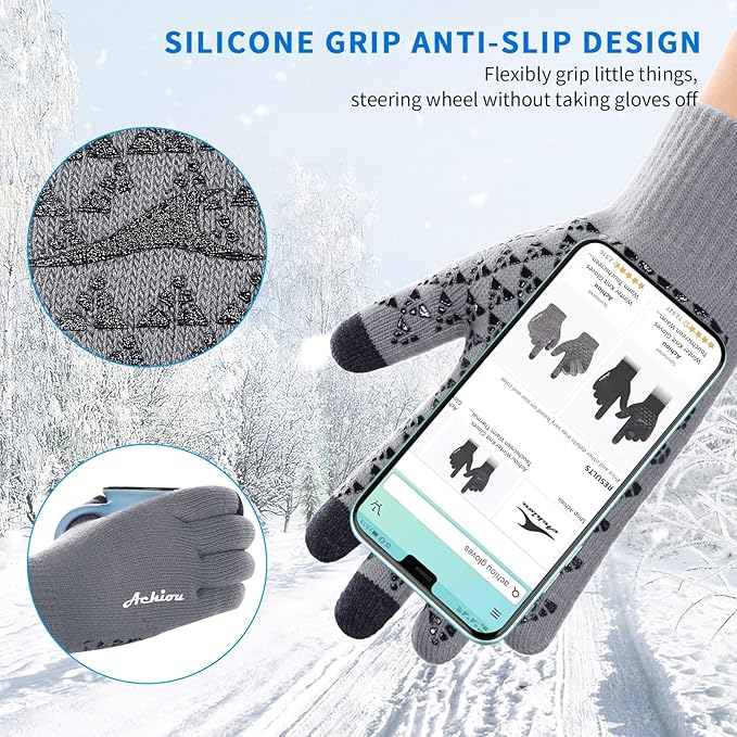 Achiou Winter Gloves, Glove for Men Women, Upgraded Touch Screen Texting Warm Running with Thermal Soft Knit Lining