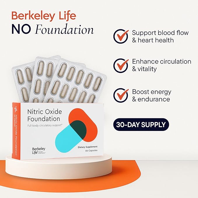 Berkeley Life Nitric Oxide Support Supplement - Nitric Oxide Booster for Men & Women - Blood Flow & Circulation with Beet Root Powder to Support Energy, Heart Health & Healthy Blood Pressure- 60 Count