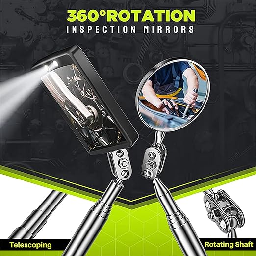 Telescoping Magnetic Pickup Tool Set, Inspection Mirror Telescoping, LED Flashlight, Cool Gadgets for Men, Gifts for Dad, Husband, Kids, Boyfriend, Magnet Stick (Yellow)