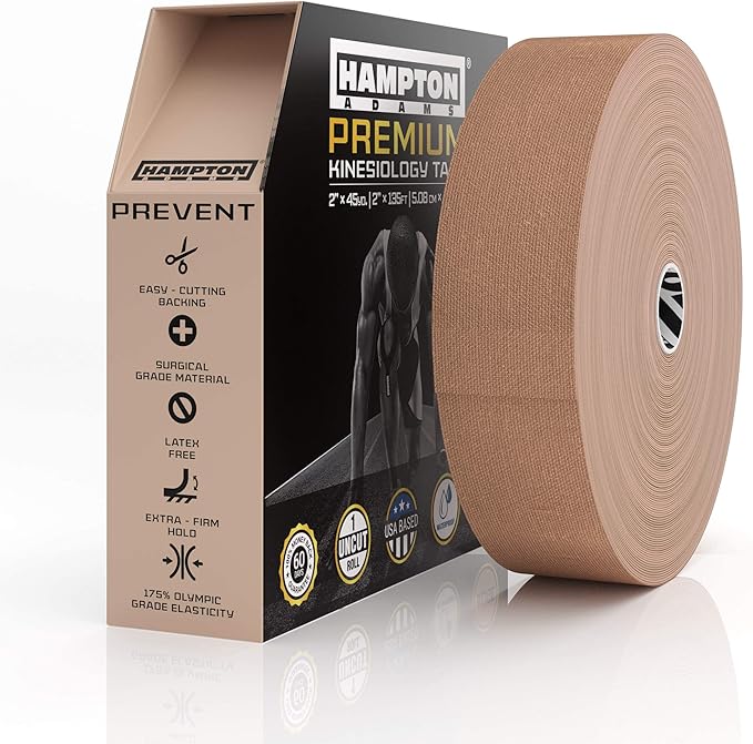 Hampton Adams | As Seen on Shark Tank | Elastic Kinesiology Tape (Bulk Roll) | 135ft Uncut | Supports & Protects Muscle Wrist Knee Shoulder Back Plantar Fasciitis | Waterproof Hypoallergenic