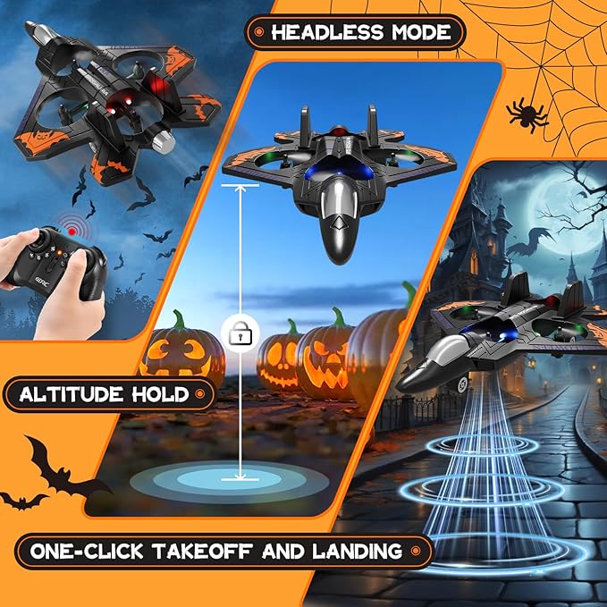 4DRC V32 Halloween Toys Foam Remote Control Airplanes RC Planes for Kids Adults, RC Airplane Fighter Jet with Light, Halloween Decorations Outdoor Airplane Toy Gifts for Kids Boys