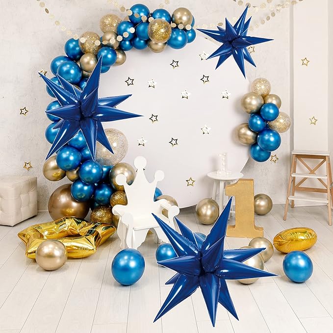 Tellpet Star Balloons Starburst Spike Shaped Balloon, 2pcs Large, Royal Blue