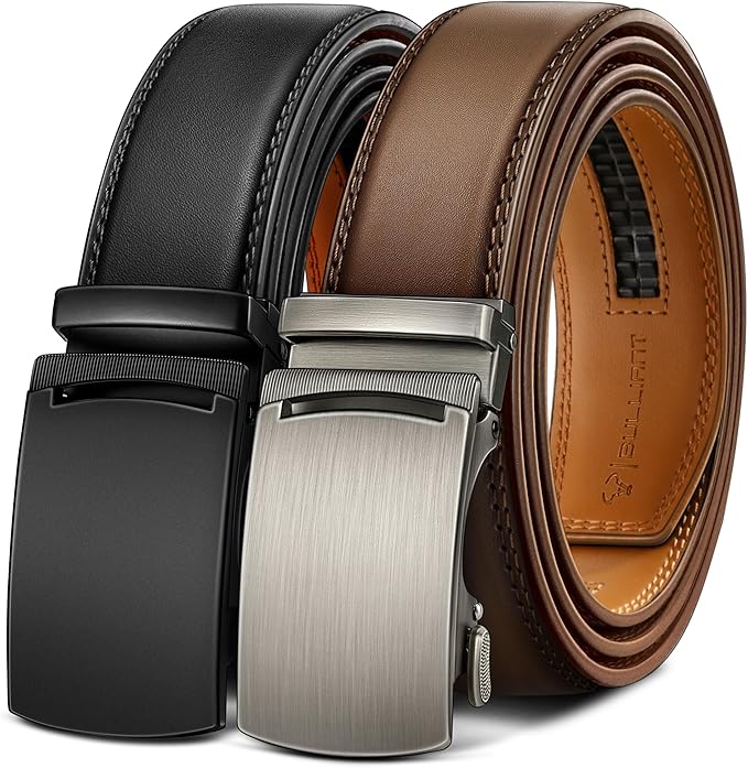 BULLIANT Men's Ratchet Belt 2 Pack-Click Leather Belt Adjustable for Men Gift 1 3/8-Cut for Perfect Fit
