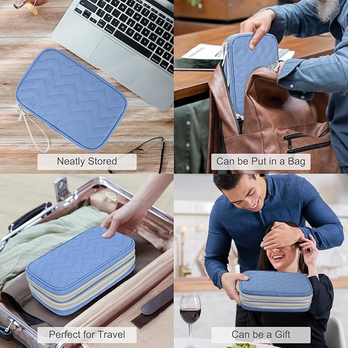 FYY Electronic Organizer, Large Travel Cable Organizer Bag Pouch Electronic Accessories Carry Case Portable Waterproof Double Layers All-in-One Storage Bag for Cable, Cord, Charger, Pattern Blue