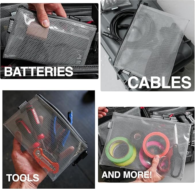 GOBAGS Air Production Medium Clear Zipper Pouch (4‑Pack) – Cable Organizer & Travel Gear Bag for Electronics, Camera Accessories, Tool Pouch & Small Tech Storage