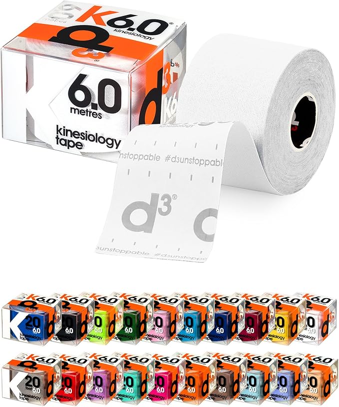 d3 K6.0 Kinesiology Tape - 2in x 20ft White (1 Roll) Latex-Free Hypoallergenic Joint Muscle Sports Medical Injury Support