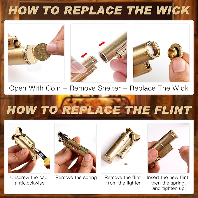 Vintage Copper & Brass Wheel Lighter - Reusable, Windproof, Cool Pressure- Unique Birthday Gift