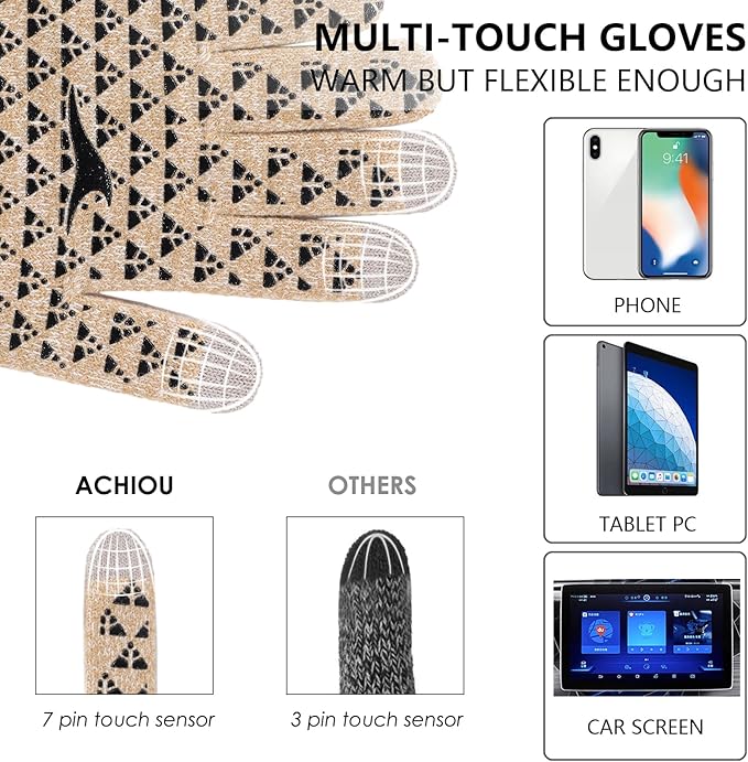 Achiou Winter Gloves, Glove for Men Women, Upgraded Touch Screen Texting Warm Running with Thermal Soft Knit Lining
