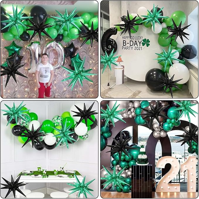 6PCS Star Balloons, 22Inch Large Black Green Star Balloon Explosion Foil Balloons Cone Spike Balloon for Birthday Graduation Wedding Anniversary Party Backdrops Decorations