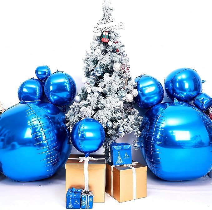 50 Inch Giant Dark Blue Round Foil Balloons, 3Pcs Metallic Blue 4D Ball Balloons for Birthday New Year Eve Wedding Engagement Graduation Anniversary Party Decorations 2026