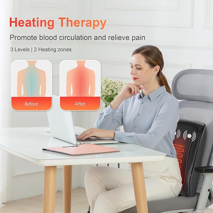 COMFIER Back Massager with Heat, Deep Tissue Shiatsu Neck and Back Massager for Pain Relief, Chair Use Massager Pillow with Adjustable Flap, White Elephant Gift for Women Men