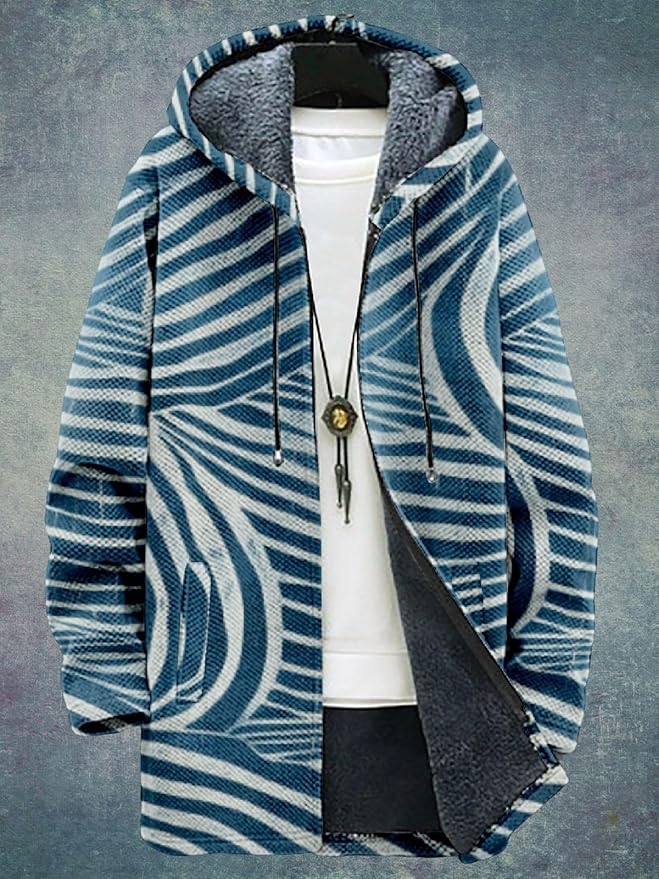 2025 Men's Ethnic Pattern Hooded Jacket Long Cardigan Hoodies Full Zip Vintage Knitted Zipper Coat with Pocket