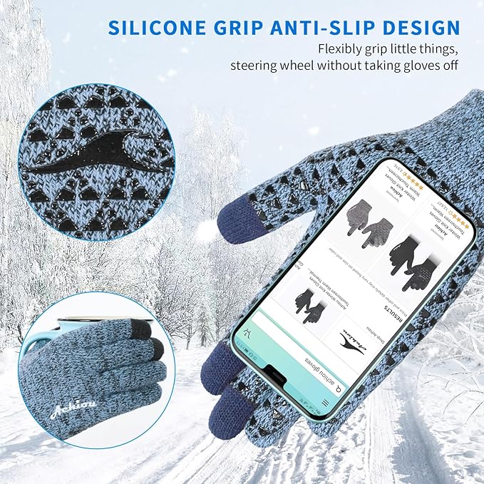 Achiou Winter Gloves, Glove for Men Women, Upgraded Touch Screen Texting Warm Running with Thermal Soft Knit Lining