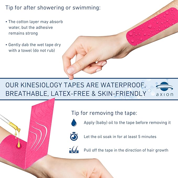 axion Kinesiology Tapes PRECUT Beige Pink | 50 Pre-Cut Sport Tape Strips 10x2 in | Waterproof • Skin-Friendly • Elastic | Kinesiology Tapes Ideal for Sports
