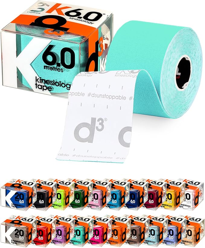 d3 K6.0 Kinesiology Tape - 2in x 20ft Spearmint (1 Roll) Latex-Free Hypoallergenic Joint Muscle Sports Medical Injury Support