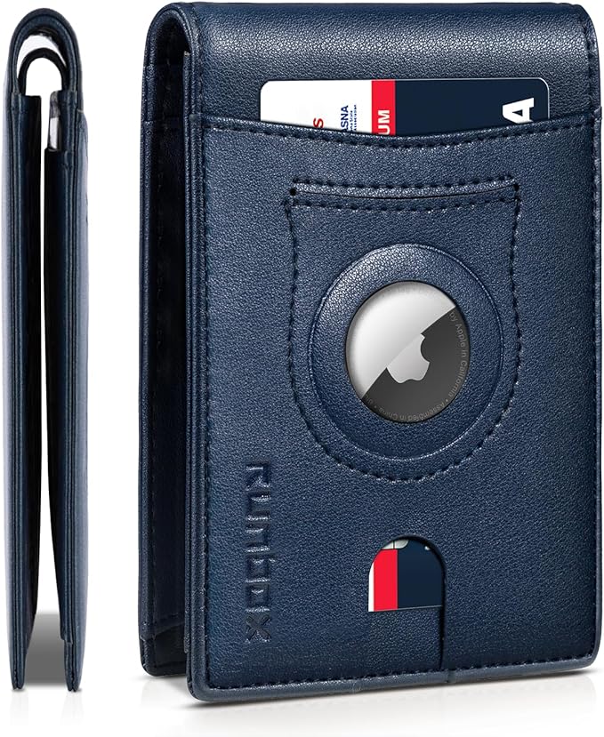 RUNBOX AirTag-Wallet-Mens-Slim-RFID Blocking Wallets Leather with Bill Compartment Air Tag Bifold Card Holder Wallet Gifts for Men Dad