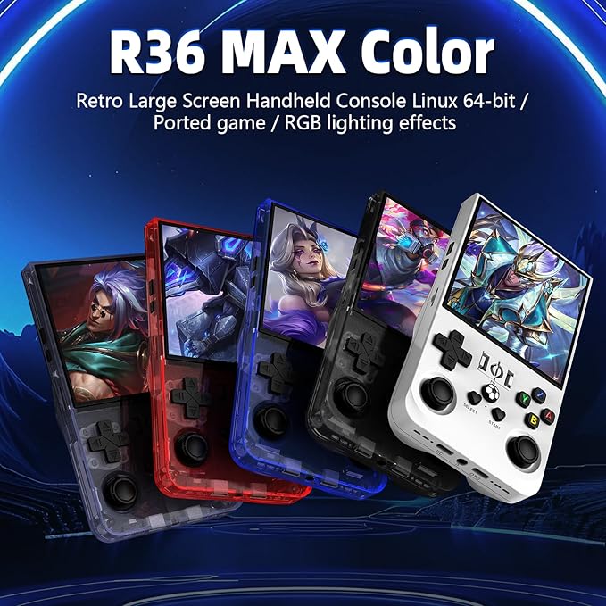 R36MAX Retro Handheld Game Console, 4.0 Inch IPS Screen, 64GB Memory, Portable Arcade Video Gaming Console Gift for Adults, Maple Leaf red