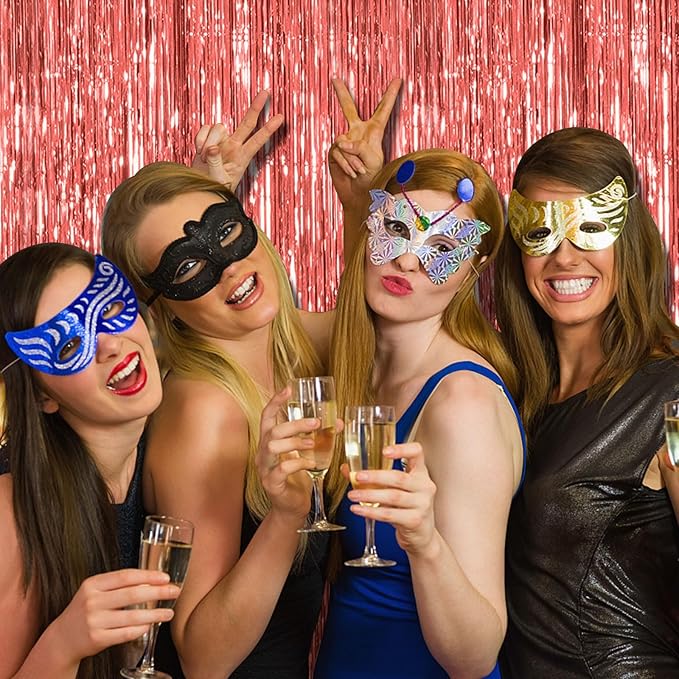 2 Pack Rose Gold Fringe Curtain Backdrop Birthday Bachelorette Party Decorations Metallic Tinsel Streamers Foil Backdrop Christmas Graduation Wedding New Year Party Decorations