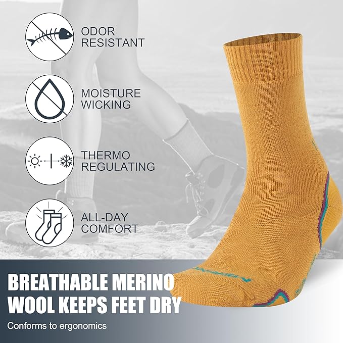 ZEAL WOOD Merino Wool Hiking Crew Socks for Men Women Comfort Full Cushion Moisture Wicking for Camping Trekking Work Outdoor