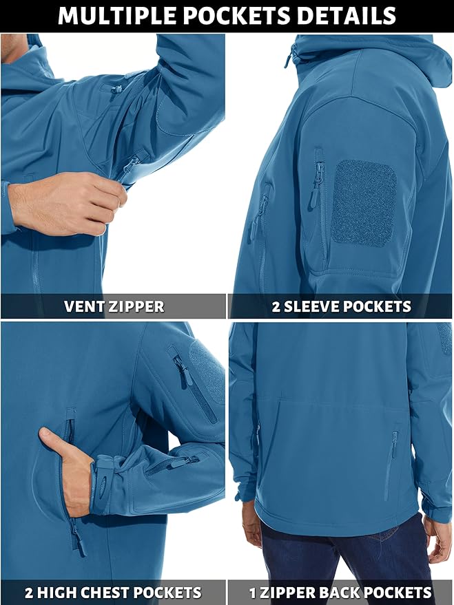 TACVASEN Men's Special Ops Military Tactical Soft Shell Winter Warm Fleece Lined Jacket Rain Hood Coat Hiking Snowboard
