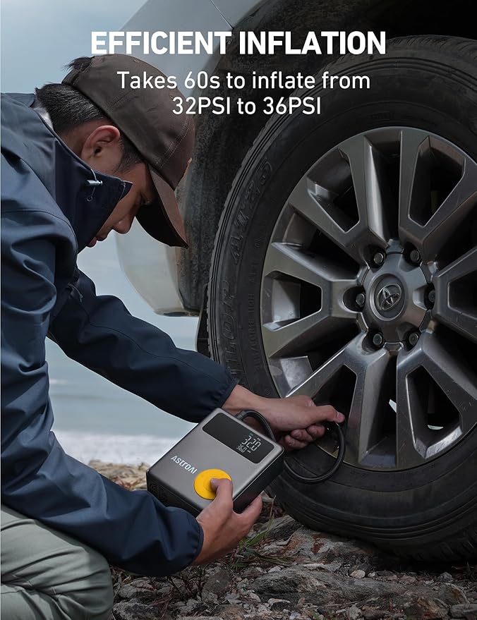 AstroAI Portable Car Jump Starter with Air Compressor, 150PSI 1750A Car Jumper Starter Battery Pack with Cordless Tire Inflator (7.5 Gas/5.0L Diesel), 12V Jump Box, Large LCD Display, Lights
