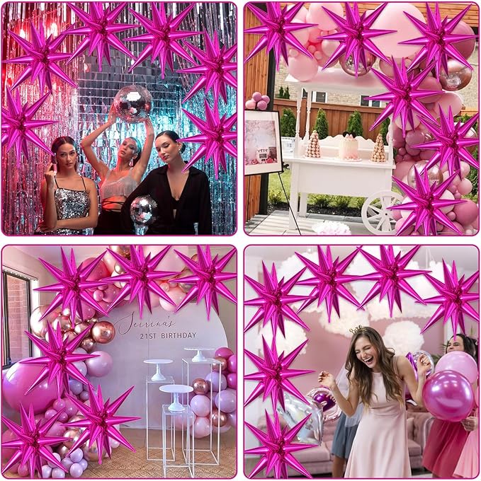6PCS Star Balloons, 22 Inch Large Hot Pink Star Balloon Foil Balloons Pink Party Balloon for Birthday Christmas Graduation Wedding Anniversary Party Backdrops Decorations