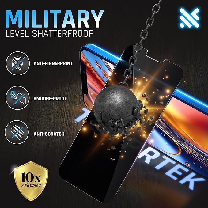 TEMPRTEK+ 2 Pack for iPhone 13Pro Max/14 Plus Privacy Screen Protector Privacy 9H Military Grade Scratch Fingerprint Resistance Anti-Glare Shatterproof Tempered Glass Anti-Spy Easy Installation Bubble Free