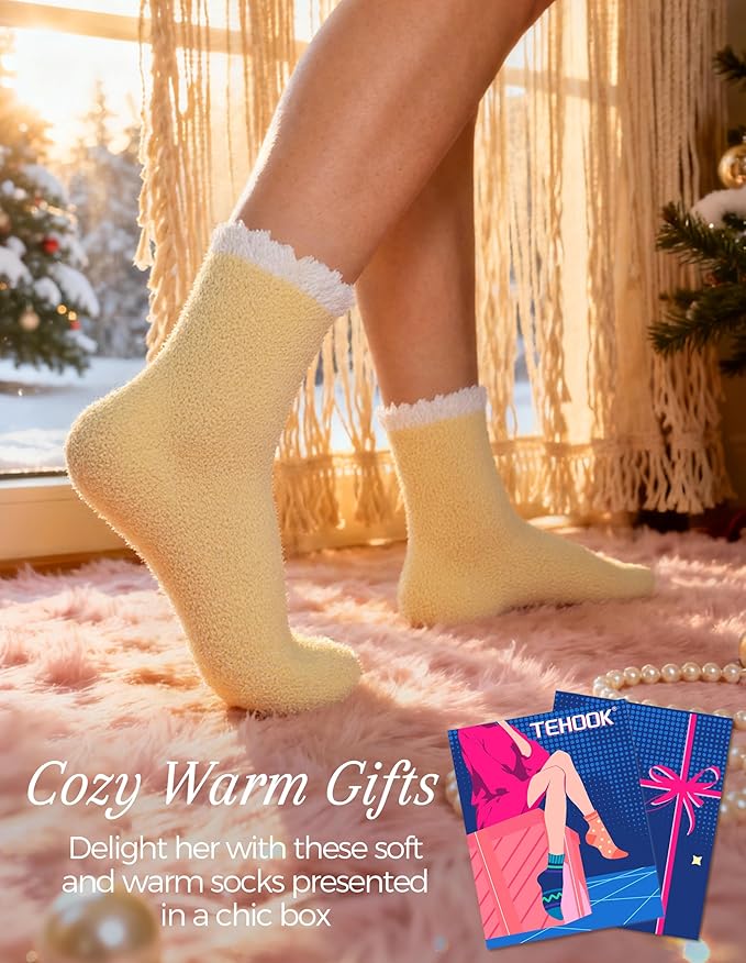 TEHOOK Warm & Cozy Gifts for Women, Stocking Stuufers, Fluffy Fuzzy Plush Sleeping Slipper Socks - Soft Warm Fabric