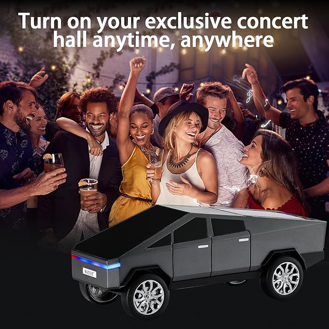 Futuristic Pickup Truck Bluetooth Speaker with LED Display Screen – TWS Stereo, FM Radio, USB/TF Playback, LED Headlights, Built-in Mic, Gift for Truck Fans, Auto Style Lovers&Tech Collectors (Silver)