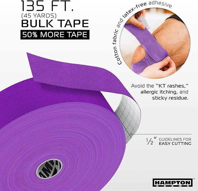 Hampton Adams | As Seen on Shark Tank | Elastic Kinesiology Tape (Bulk Roll) | 135ft Uncut | Supports & Protects Muscle Wrist Knee Shoulder Back Plantar Fasciitis | Waterproof Hypoallergenic