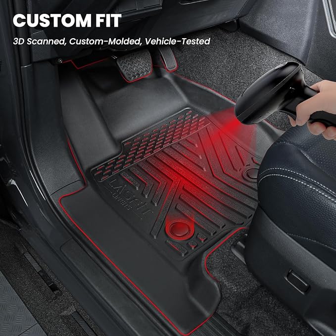 LASFIT Floor Mats & Cargo with Backrest Mat for Ford Explorer 2022-2025 2026 6 Passenger, Custom Fit All Weather Protector TPE Easy Clean Floor Liners, 5pcs Full Set Black