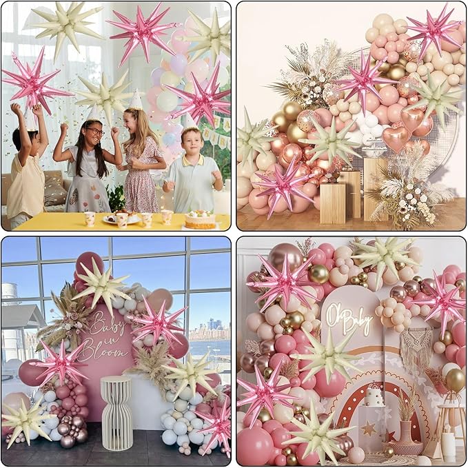 6PCS Star Balloons, 22Inch Pink Cream Beige Star Balloons Foil Balloon for Birthday Bridal Wedding Valentine's Day Mother's Day Party Decorations