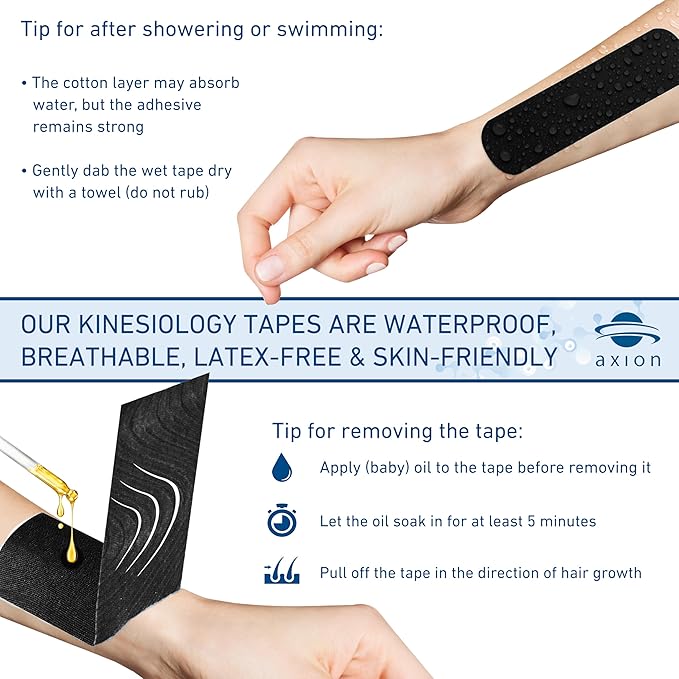 50 Precut axion Kinesiology Tapes Strips | Black Pre-Cut Sport Tape Strips 10x2in | Waterproof • Skin-Friendly • Elastic | Kinesiotape | Ideal for Sports