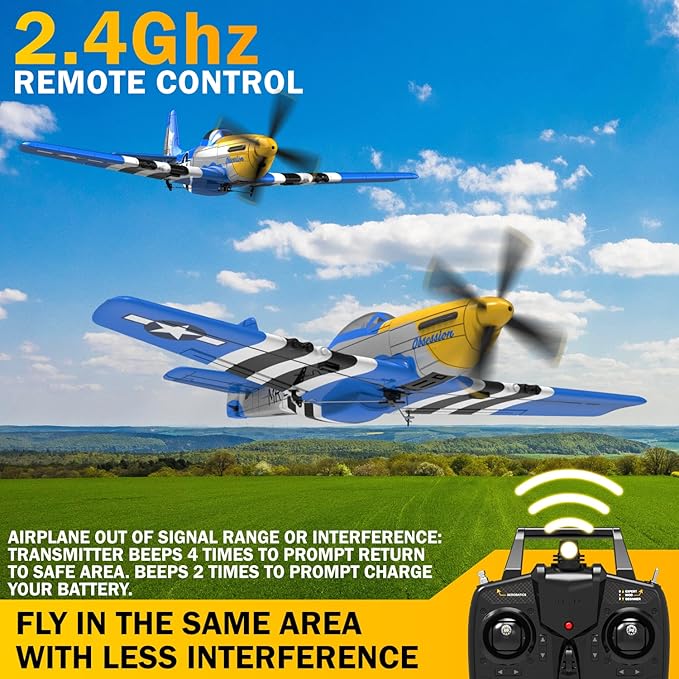 LEAMBE RC Plane, Remote Control Airplane 4 Channel Fighter with 6-Axis Gyro, Ready to Fly Upgrade P51 Mustang RC Airplane for Beginners Adult with Xpilot Stabilization System & One Key Aerobatic Blue
