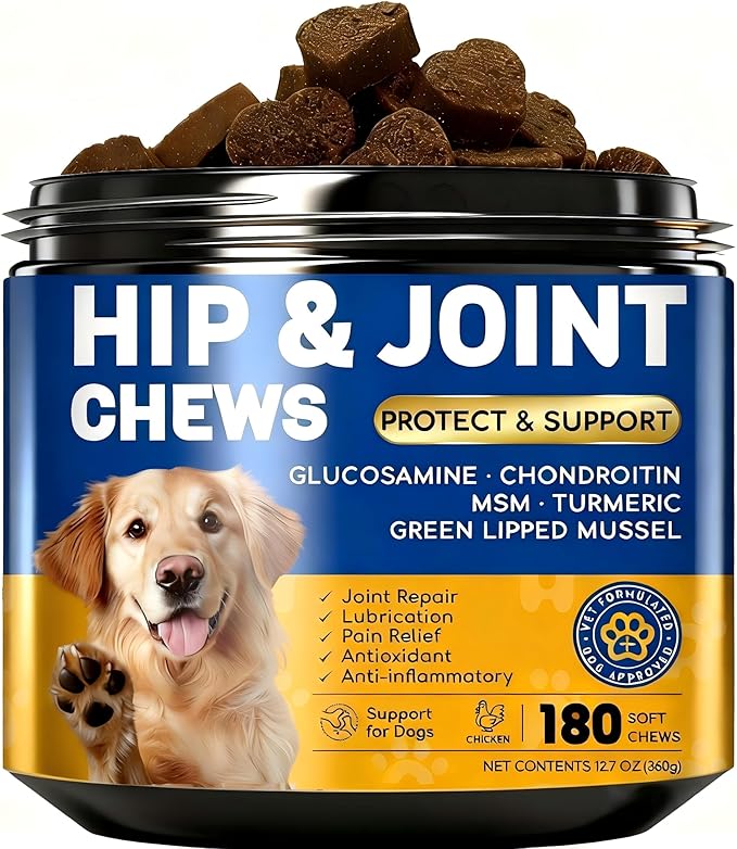 Glucosamine for Dogs 180pcs Joint Support Supplement Dog Hip and Joint Chondroitin Chews Treats with MSM Hemp Dog Joint Pain Relief Mobility Supplements Chicken Flavor Fit All Large Small Medium Breed