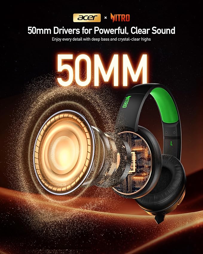 acer Wireless Gaming Headset, PS5 Headset with 2.4GHz for Ps5, Ps4, PC, Switch, Bluetooth 5.3 + 100Hrs Gaming Headphones with Noise Canceling Mic for Laptop, Mobile, Mac, 50mm Drivers (Green)