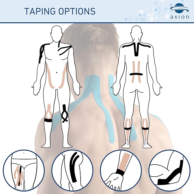axion Kinesiology Tapes PRECUT Black Beige | 50 Pre-Cut Sport Tape Strips 10x2 in | Waterproof • Skin-Friendly • Elastic | Kinesiology Tapes Ideal for Sports
