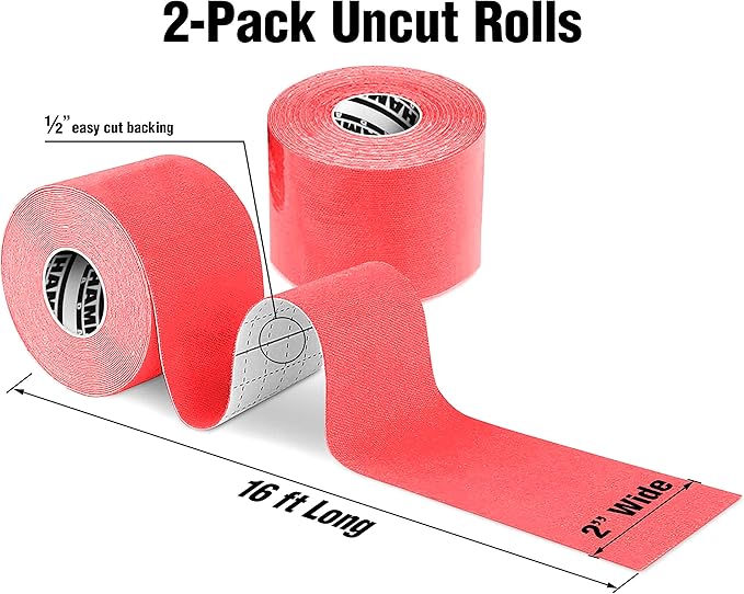 Hampton Adams | As Seen on Shark Tank | Elastic Kinesiology Tape (2-Pack) | Uncut Athletic Tape Supports & Protects Muscles Knees Shoulders & Plantar Fasciitis | Waterproof Hypoallergenic (Red)