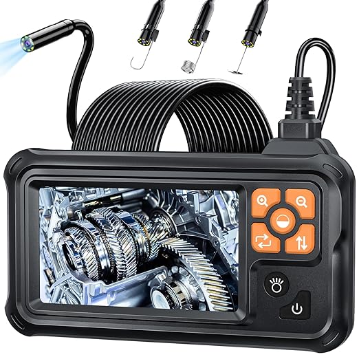 Industrial Endoscope Borescope Camera with Light, 4.3'' HD Digital Handheld Waterproof Sewer Tools Snake Inspection Camera with 8 LED Lights 65.6FT Semi-Rigid Cable, Cool Gift Gadgets for Men