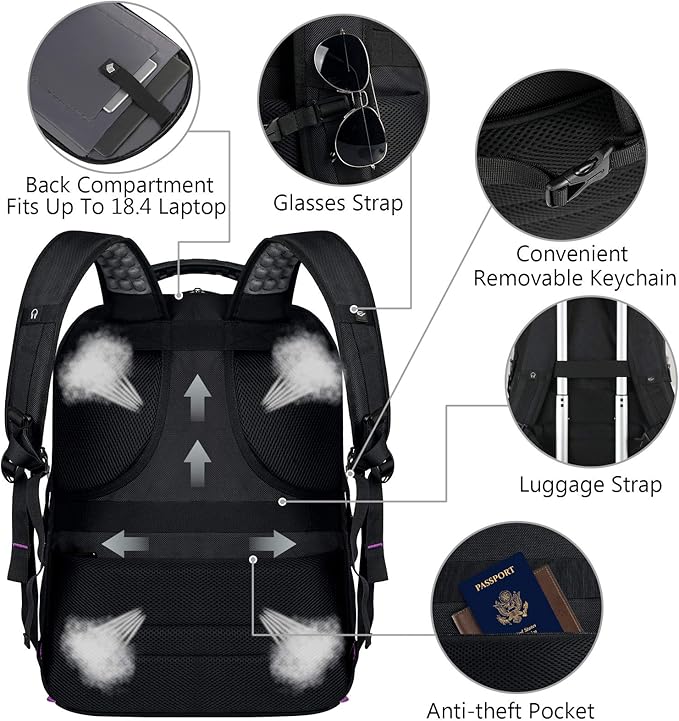 VECKUSON Unisex 18.4 Inch Laptop Backpack, Purple Rfid, For College Students And Adults