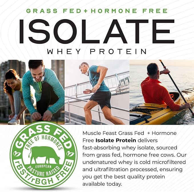 Muscle Feast Grass-Fed Whey Protein Isolate, All Natural Hormone Free Pasture Raised, Whey Isolate Protein Powder for Men and Women, Clean, Gluten-Free, Delicious Isolate Protein - Raspberry, 2lb