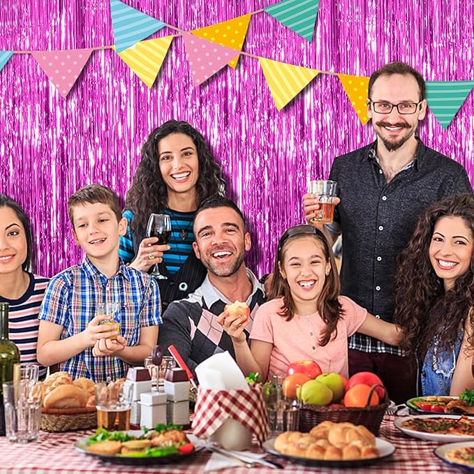 BOMSI 5 Pack Hot Pink Party Decorations - Tinsel Curtain Streamers Foil Fringe Backdrop for Birthday, Christmas, Bachelorette, Graduation, Fiesta Photo Booth