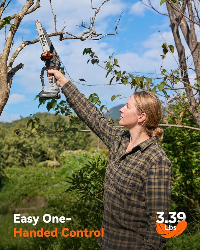8-Inch Mini Chainsaw Cordless, Brushless Motor, 2×2000mAh Batteries, Lightweight Handheld Electric Chain Saw for Cutting Thick Branches, Tree Trimming, Wood Cutting, Easy to Use & Maintain