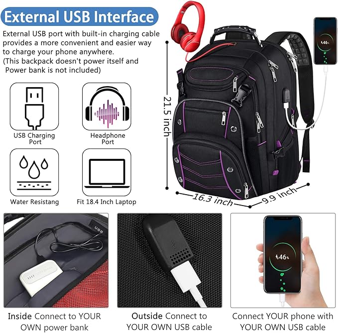 VECKUSON Unisex 18.4 Inch Laptop Backpack, Purple Rfid, For College Students And Adults