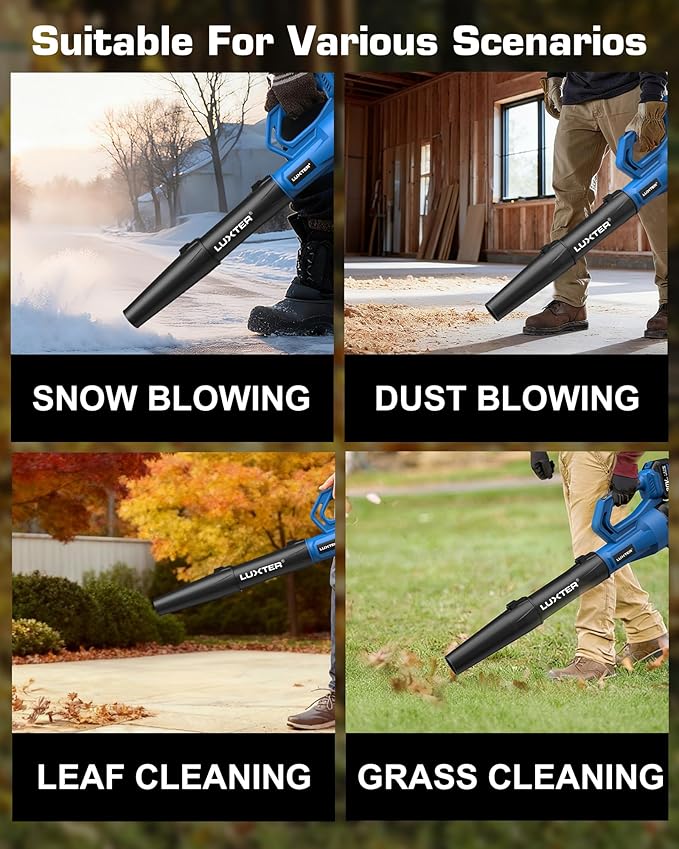 LUXTER Cordless Leaf Blower 320 CFM & 120 MPH 20V Brushless Electric Leaf Blowers 2-Levels Variable Speed with 2 X 4.0Ah Battery and Charger Included Blower for Lawn Care, Yard, Leaves, Dust, Snow