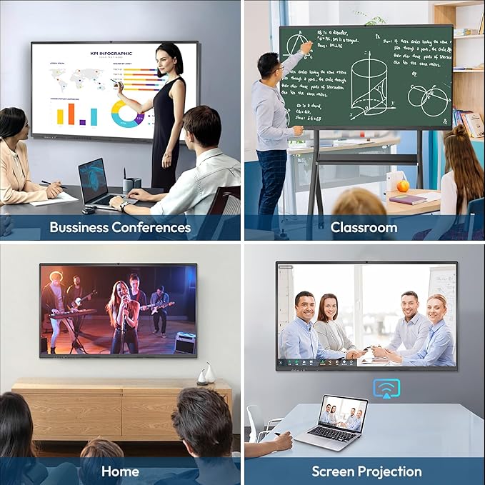 Smart Board,75 Inch Interactive Whiteboard 4K Touchscreen Built in Ultra High Definition Camera Open App Ecosystem, Digital Presentation Electronic Smart WhiteBoard for Classroom Home Office