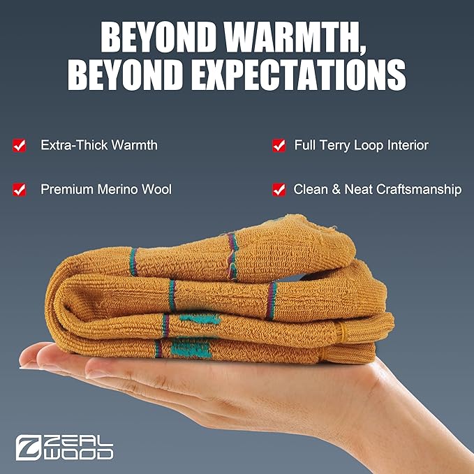 ZEAL WOOD Merino Wool Hiking Crew Socks for Men Women Comfort Full Cushion Moisture Wicking for Camping Trekking Work Outdoor